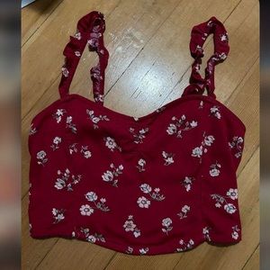 hollister floral red crop tank top